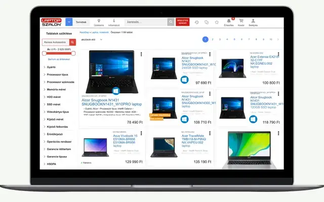 Termék- és kategóriaoldalak a konverzióoptimalizálás után, Laptopszalon