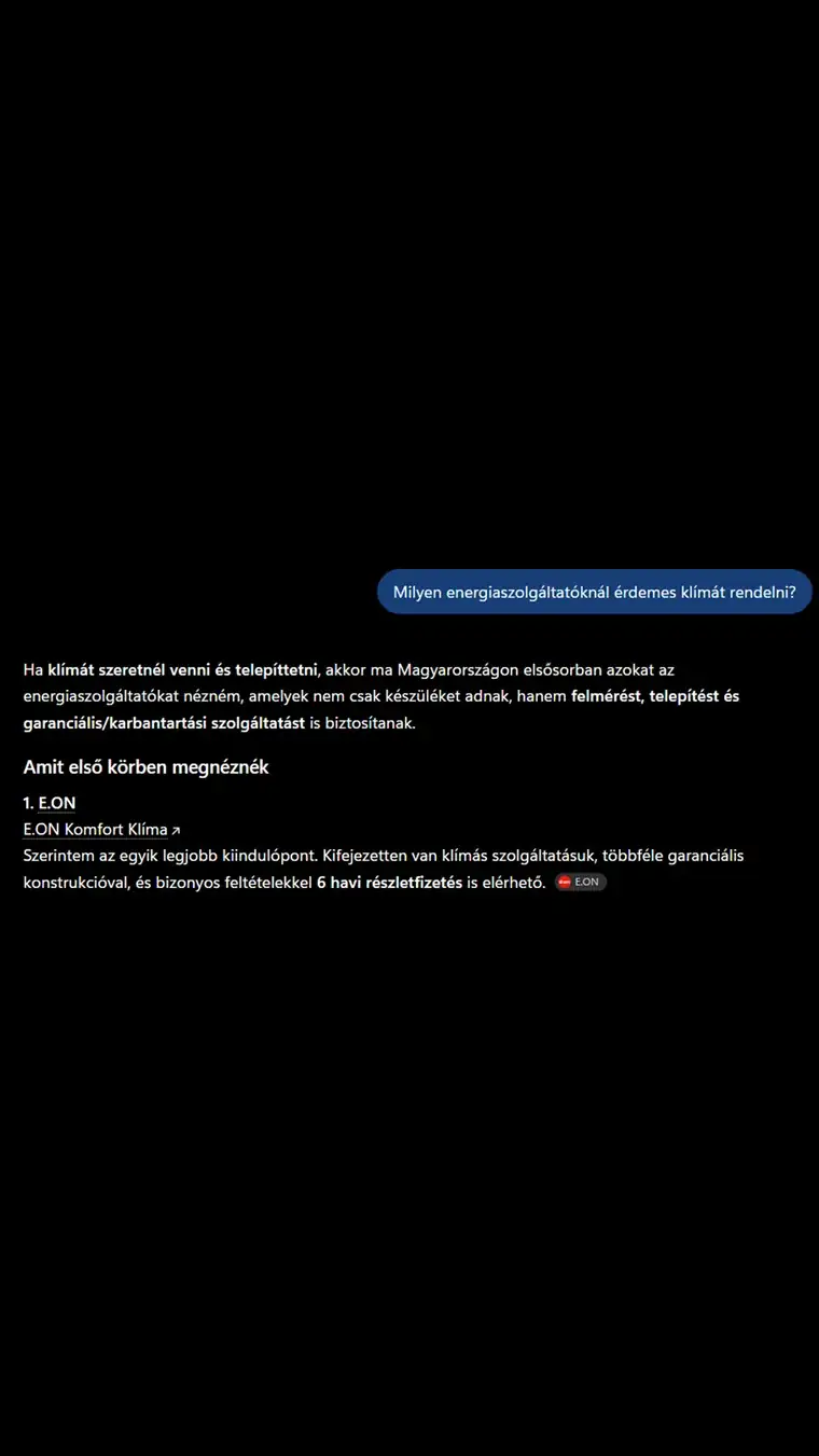 AI-válasz, ahol az ügyfél oldala forrásként jelenik meg